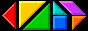5 isosceles right triangles, 1 square and 1 parallelogram in different colours, laid out as a convex hexagon