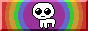 a black and white 4-legged creature in front of a circular rainbow gradient