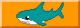 a teal and white shark on orange background