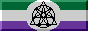 green, white and purple horizontal stripes and a black drawing consisting of a circle, a triangle and other lines