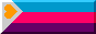 gold heart on white background and 3 horizontal stripes: blue, red, purple