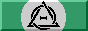 black Greek capital theta and capital delta on top of each other, in a white circle, on green background