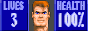 number of lives, player's face, health