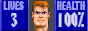 number of lives, player's face, health