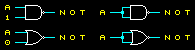 diagram: a NOT gate built using only 1 NAND gate and using only 1 NOR gate
