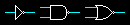 US-style diagram symbols for gates: NOT, NAND, NOR