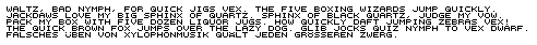 pangrams using a font with 6x6-pixel characters
