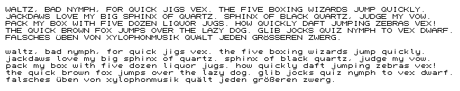 pangrams using a font with 8x10-pixel characters