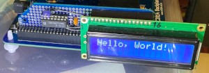 photo; LCD showing the text Hello, World!